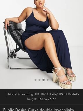 ASOS Curve Navy Blue Maxi Slip Dress with Side Thigh Split